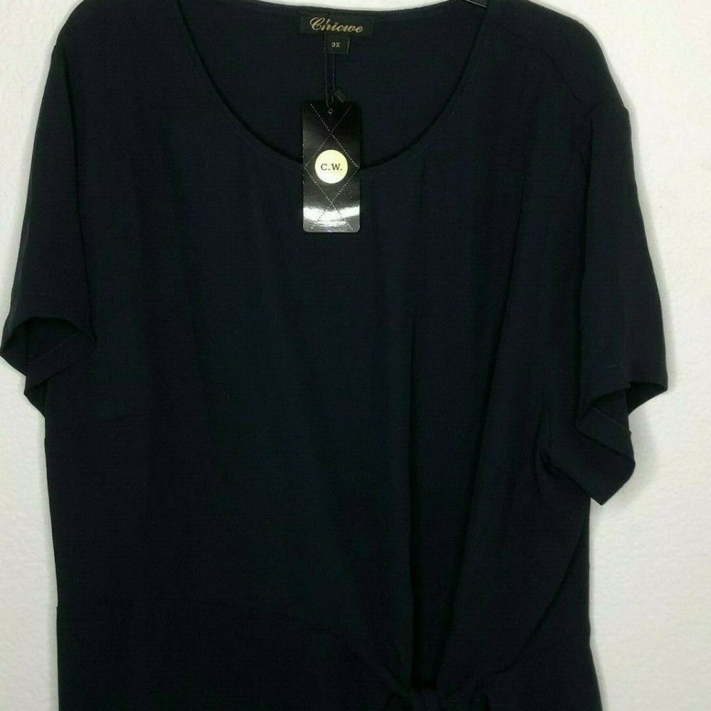 Chicwe Women's Plus Size Texture Tie Knot Blouse